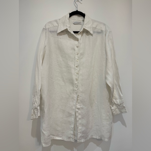 VINTAGE White Linen Button Down Shirt | Size L - Picture 1 of 10